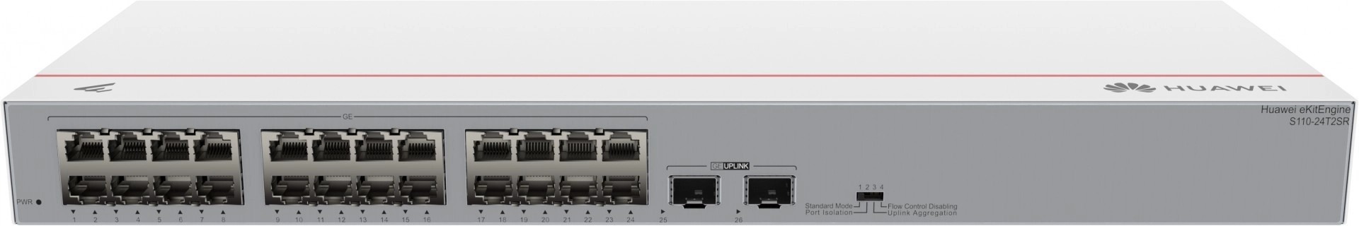Swicth HUAWEI No administable 24 puertos No PoE S110-24T2SR (24*10/100/1000BASE-T ports, 2*GE SFP ports, AC power)
