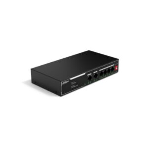Switch Dahua PoE 6 puertos 10/100, NO ADMINISTRABLE / 4 puertos PoE, Admite los estándares 802.3af y 802.3at, Admite transmisión PoE de larga distancia de 250 m, Función de PoE watchdog