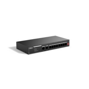 Switch Dahua PoE 10 puertos 10/100, NO ADMINISTRABLE / 8 puertos PoE, Admite los estándares 802.3af y 802.3at, Admite transmisión PoE de larga distancia de 250 m, Función de PoE watchdog.