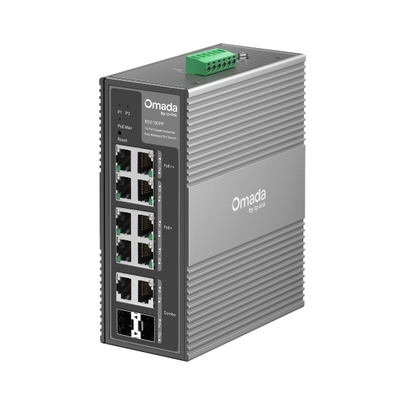 "Omada 10-Port Gigabit Industrial Easy Managed Switch with 6-Port PoE+ and 2-Port PoE++