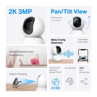 Cámara TPLINK de Vigilancia Wi-Fi de 360 Grados con Vista 2K 3MP y Detección IA