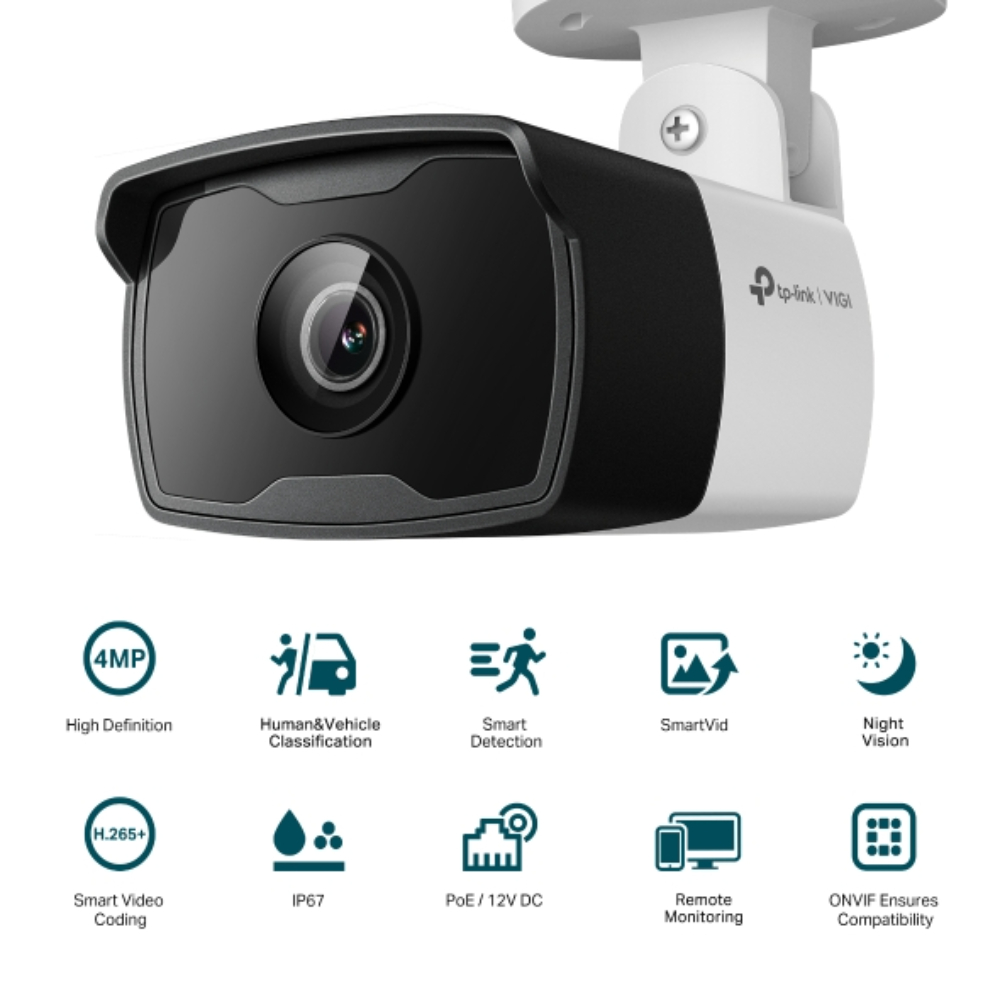 Cámara IP VIGI tipo Bala 4MP. Lente Fijo 4 mm. INCLUYE Detección Inteligente (Clasifica Humanos y Vehículos), Detección de Movimiento, Detección de Intrusión de Área, Detección de Cruce de Línea, Detección de Manipulación de Cámara, Detección de Objeto abandonado, Detección de Remoción de Objetos. - Image 2